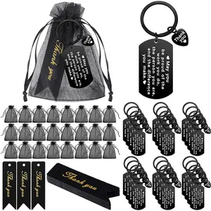 72 Pcs Employee Appreciation Gifts Bulk Thank You Coworker Keychain Gifts with Organza Bags and Thank You Cards(Black)