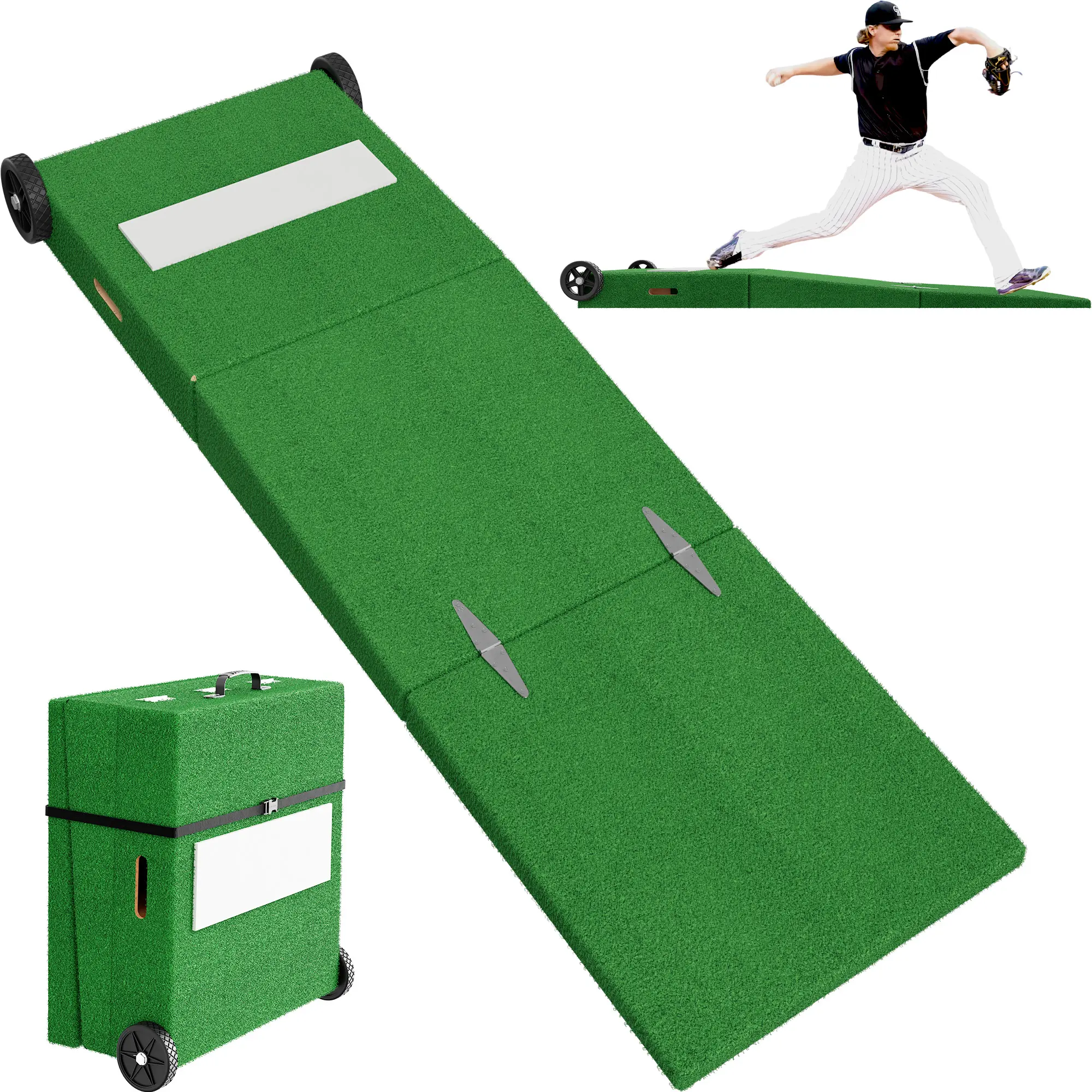 2-Piece/3-Piece Portable Baseball Pitching Mound - Professional Foldable Pitching Mound with Pitching Rubbe and Wheels, Ideal for All Ages