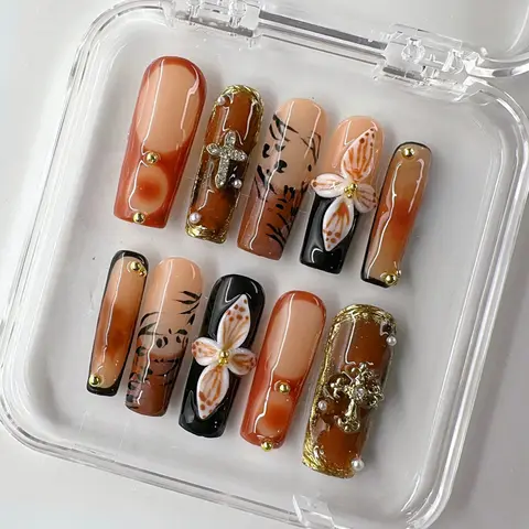 NailPhoria CHEETAH TRUFFLE - Handmade Press-On Nails | Reusable, Salon-Quality, Long-Lasting, Glossy Design