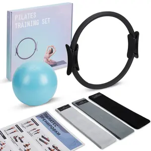 Pilates Ring Set, 14" Anti-Deformation Magic Circle, Complete Home Pilates Kit with Padded Handles Mini Ball 3 Resistance Bands Workout Guide and Carry Bag, for Workout Gear