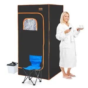 VEVOR Portable Steam Sauna Tent Full Size, 1200W With Visible Window, Personal Sauna Blanket Kit for Home Spa, Detoxify Soothing Heated Body Therapy, TimeTemperature Remote Control with Chair, BlackVEVOR Super Brand Day