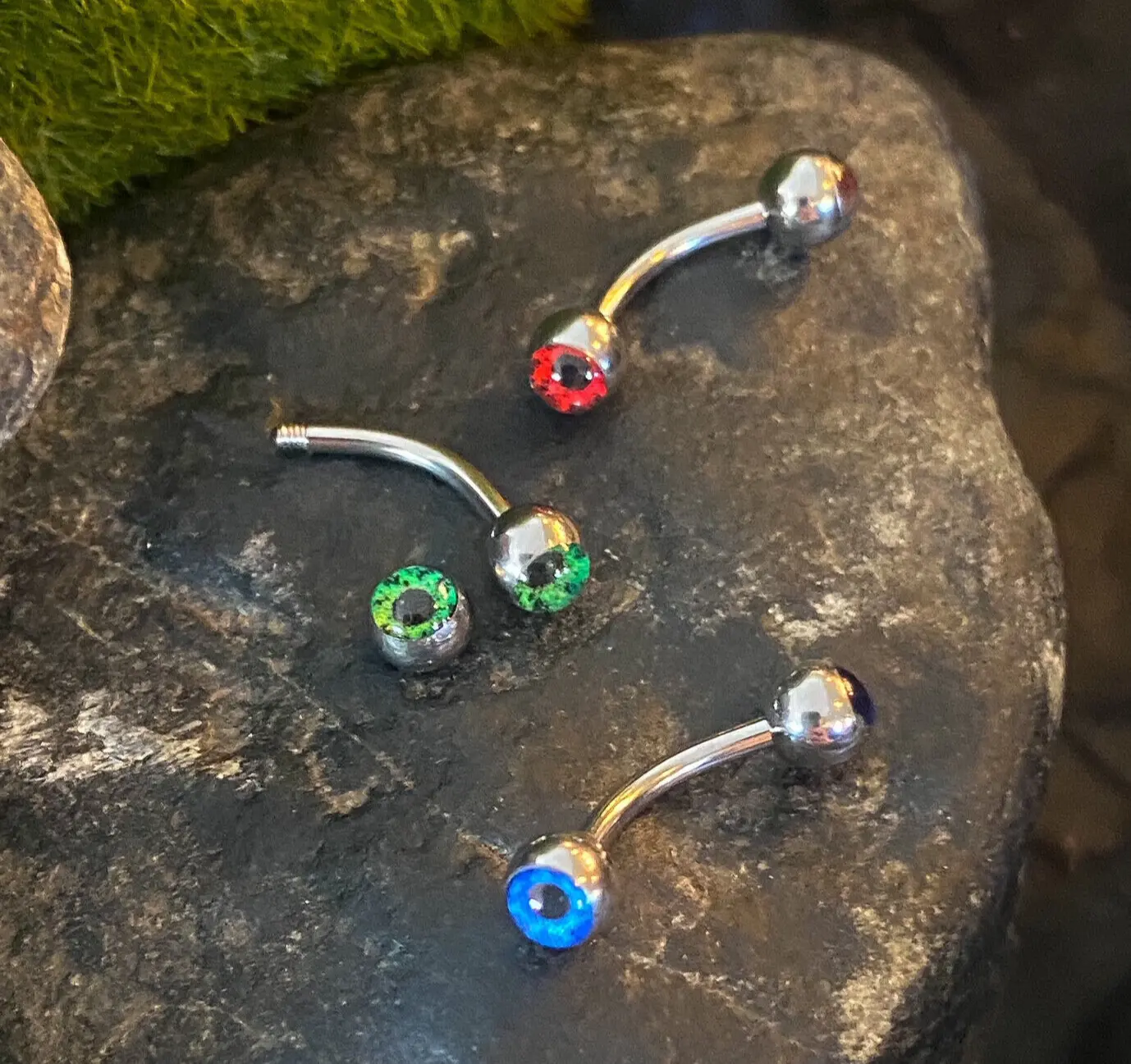 3pc Bulk Pack Eyeball Eyebrow Rings 16g 8mm 5/16" Eye Ball Body Jewelry