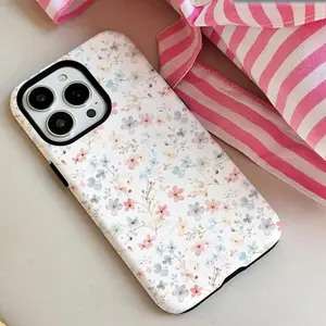 Pink flower pattern, durable, shock-absorbing two-in-one mobile phone case, suitable for iPhone 16 15 14 13 12 11 and other series models, can be given as a gift to friends or family