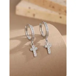 Hip-hop Cross Design Dangle Earrings, Exquisite Sparkling Rhinestone Embellished Cross Dangle Earrings for Women and Men, Fashion Ear Piercing Jewelry for Party, Daily Clothing Decor(Sheet)