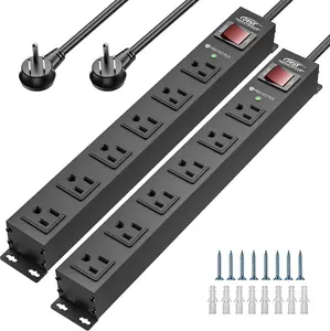 CRST 2PK Wider Spaced 6 Outlet Metal Surge Protector Power Strip 2100J 15A 1875W Heavy Duty Mountable Power Bar 6FT Extension Cord with 36 Months Warranty