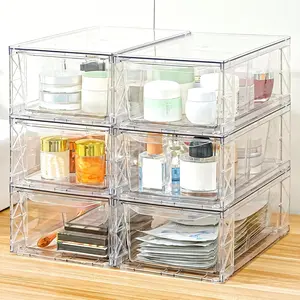 Plastic Drawers Storage, 6Pack Clear Stackable Storage Drawers,  Storage Bins with Drawers for Fridge Organizers, PlasticDrawers Stackable for Makeup Organizers  Display, Medium