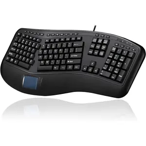 AKB-450UB -  Keyboard with Built-in Touchpad & Palm Rest for Comfort, Wired USB, Multimedia Hotkeys, Split  Design - Compatible for PC