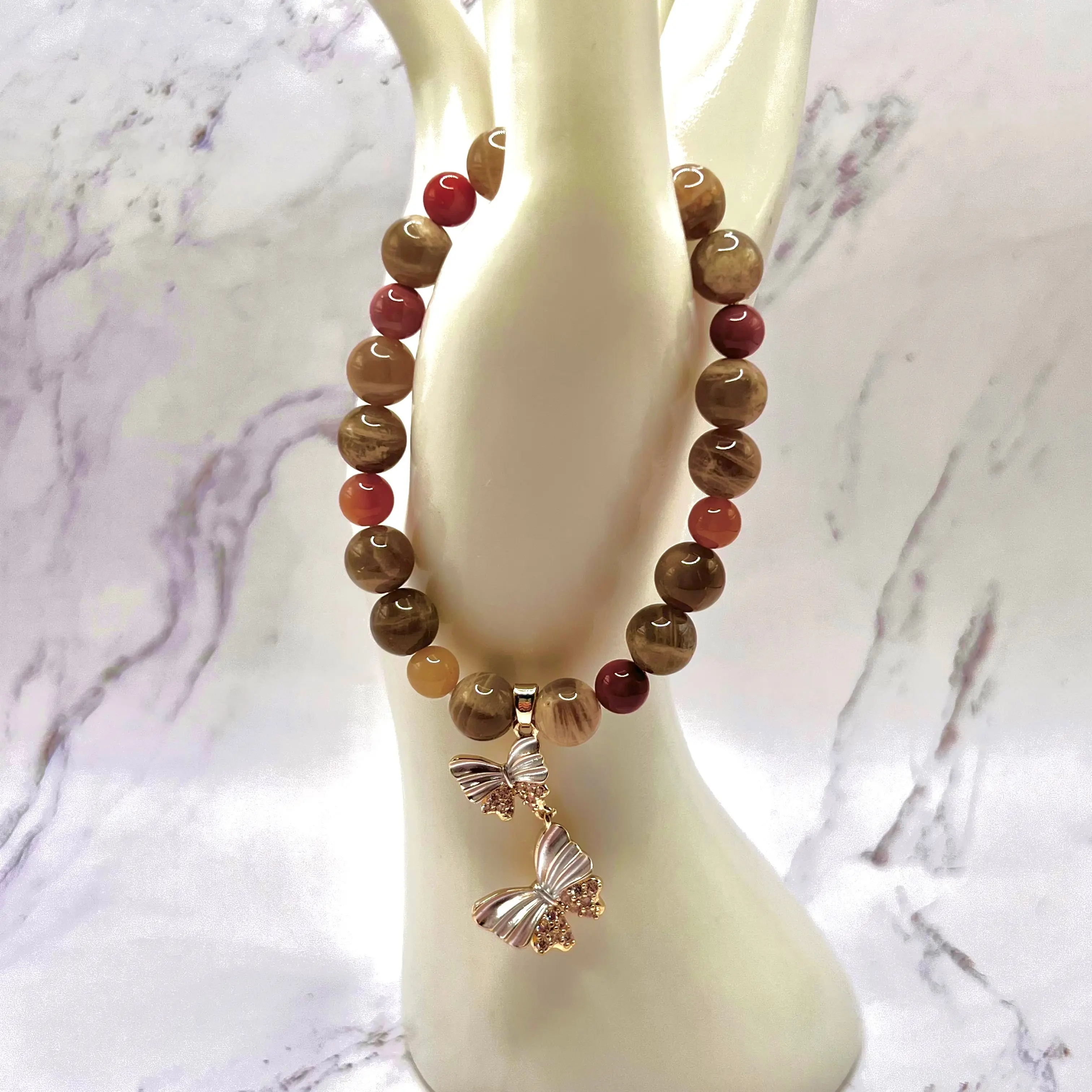 Polychrome Jasper Bracelet with Butterflies