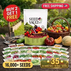 Heirloom Vegetable Seed Vault - 35-Variety, 90% Germination Rate, 16000+ Non-GMO Survival Stock, Seedling Packet Vegetables, Broccoli Seeds, Grow Kit, Home Garden Emergency Supply, Beginner Gardening Gift, Double-Flowered Moss Rose Annual, Broccoli Seeds