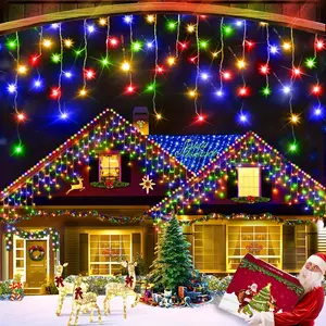 1-4pack 255.91inch LED Icicle Christmas Festival Lights, LED Fairy Curtain Lights, USB 8 Modes Remote Controller Halloween Lights Birthday Party Holiday Lights Indoor/Outdoor LED Atmosphere Lighting For Xmas Halloween Decoration