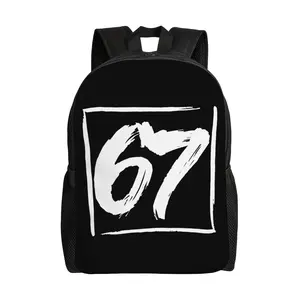 1pc Vintage School Backpack-Style Handbag - White Meme Print (67 Number Design) Lightweight Durable Bookbag for s,, s - First Day of School, College, Office - Machine Washable Zipper Closure Casual, for Teenager