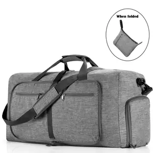 65L Duffle Bag with Shoes Compartment, Foldable Travel Duffel Bags for Men Women, Large Packable Travel Bag Water Repellent & Tear Resistant (Gray) weekenderduffel hospital bag for mom pattern luggage bag Convertible High Capacity Garment Bag