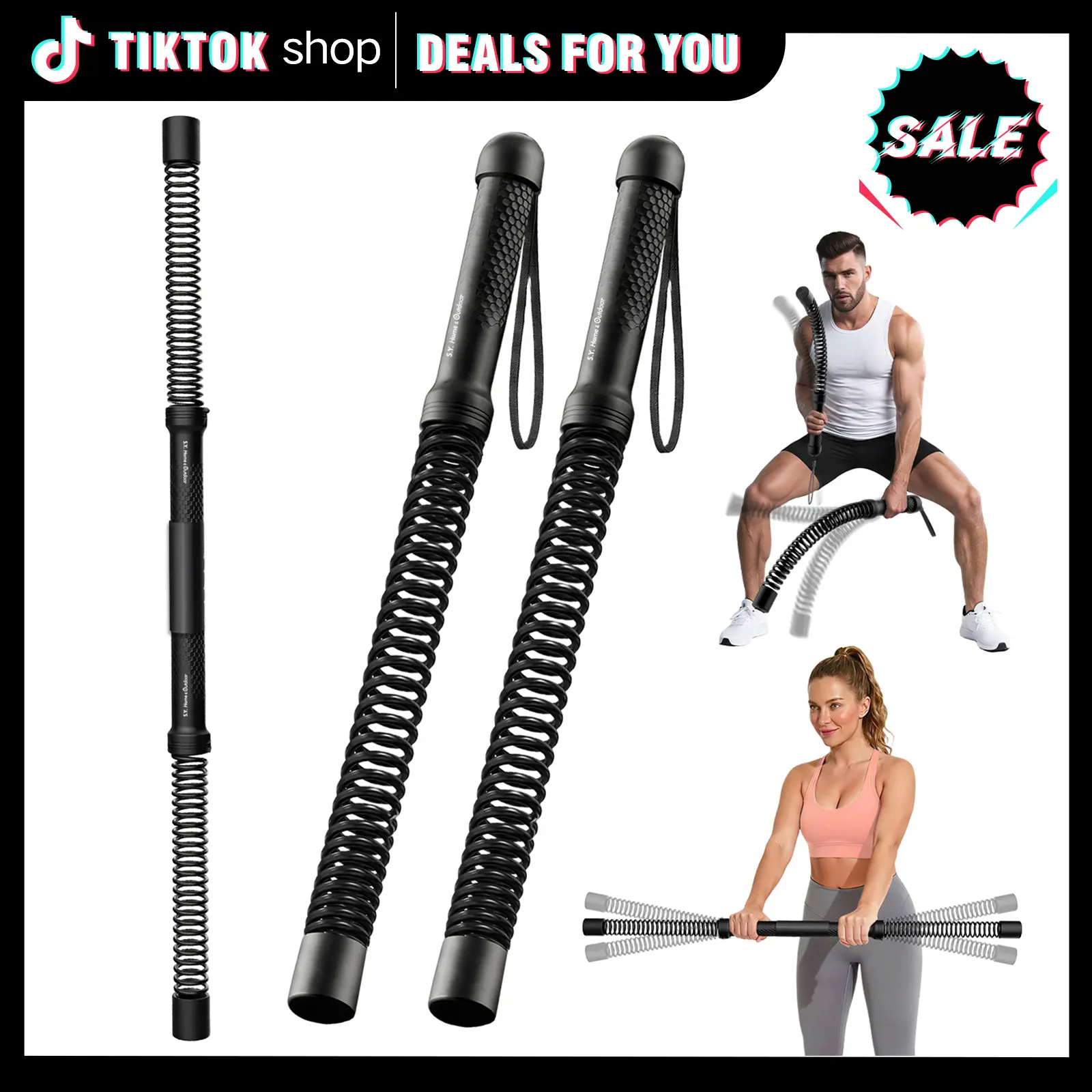 【Featured TikTok Products】S.Y. Home & Outdoor 2-in-1 Ropeless Battle Rope & Flexi Bar - Portable Spring Trainer for Full-Body HIIT & Low-Impact Workouts