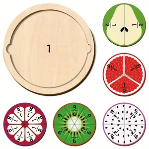 1pc Wooden Fraction Bar Tiles and Holder Circle Shaped, Interesting Fruit Pattern Designs, Learn to Count Learning Supplies Combination Board Set Math Teaching aid Number Sense, Learn to count, Number Sense