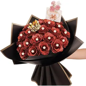 25 Pcs Red Glitter Roses Bouquet,DIY Artificial Bouquet of Shiny Red Faux Rose Flowers Bouquet,for Wedding Bouquet Centerpiece Floral Arrangement Bride Shower Home,Valentine's Day
