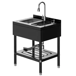 Stainless Steel Utility Sink, Freestanding Laundry & Restaurant Basin with Hot & Cold Faucet,Hoses & Drain Kit, Large Capacity Slop Sink for Garage, Basement & Workshop, 31.1" × 22" × 37.8", Silver