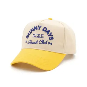 Sunny Days Yellow Vintage Trucker Hat, “Better by the Beach” Embroidered Design, Unisex Cotton Outdoor Hat, KENZ KUSTOMZ