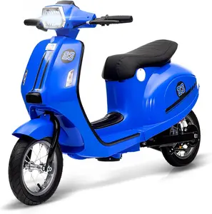 【Christmas Gift】Blue 24V Electric Moped Scooter For Kids Ages 8 To 12 With 350W Motor Waterproof Design Rear Brake Twist Grip Throttle Led Lights Pneumatic Tires And Shock Absorption Blue