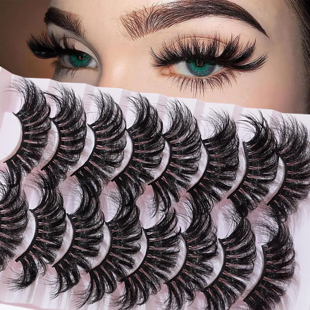 8 Pairs 25mm Long Fluffy False Eyelashes, Daily Wispy Faux Cluster Lashes Natural Curling Strip Lashes for Eyelash Extensions