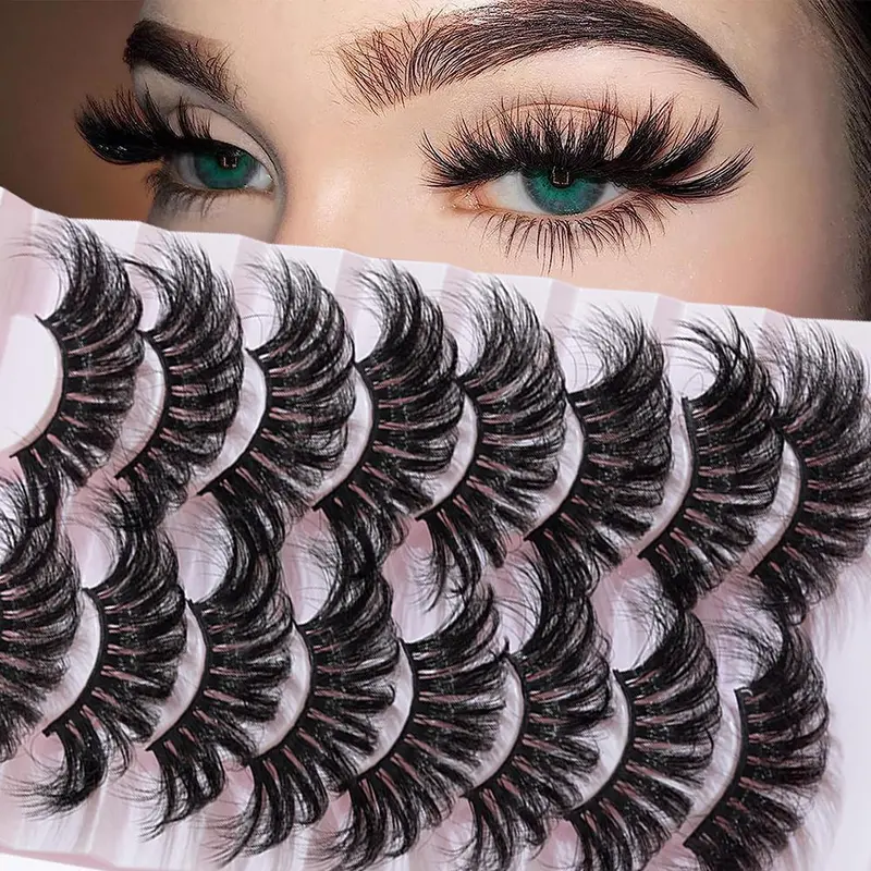 8 Pairs 25mm Long Fluffy Cosmetic False Eyelashes Wispy Faux Cluster Lashes Natural Curling Strip Lashes for Eyelash Extensions