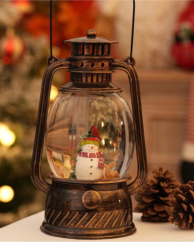 Christmas Decorations Indoor-Musical Snow Globe Christmas with 6H Timer,Snowman Cardinal Deer Lighted Scene Snow Globes Lantern USB or Battery Powered,Christmas Decorations Decor for Home