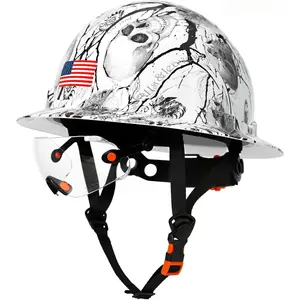 Carbon Fiber Full Brim Safety Hard Hat with Visor, Safety Glasses Goggles, Lightweight Ventilation Vents, 6-Point Adjuster Suspension, Chin Strap, Reflective Strips, Impact-Resistant Design, Secure Fit for Industrial Outdoor Work