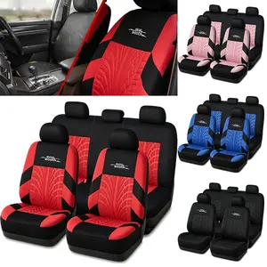 Universal Car Seat Covers Full Set, 3D Tire Embossed Front & Rear Bench Covers, Airbag Compatible, Easy Setup Automotive Seat Protectors for Car, SUV & Truck