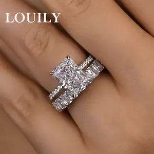 Louily Jewelry 4.0ct Classic Radiant Cut Wedding Set, Engagement Ring Set for Women, 5A Cubic Zirconia Sterling Silver Promise Ring Set