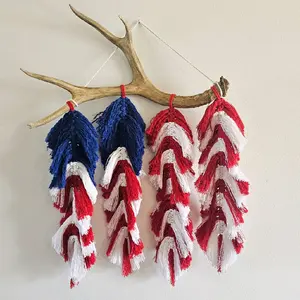American Flag Antler Macrame Wall Decoration