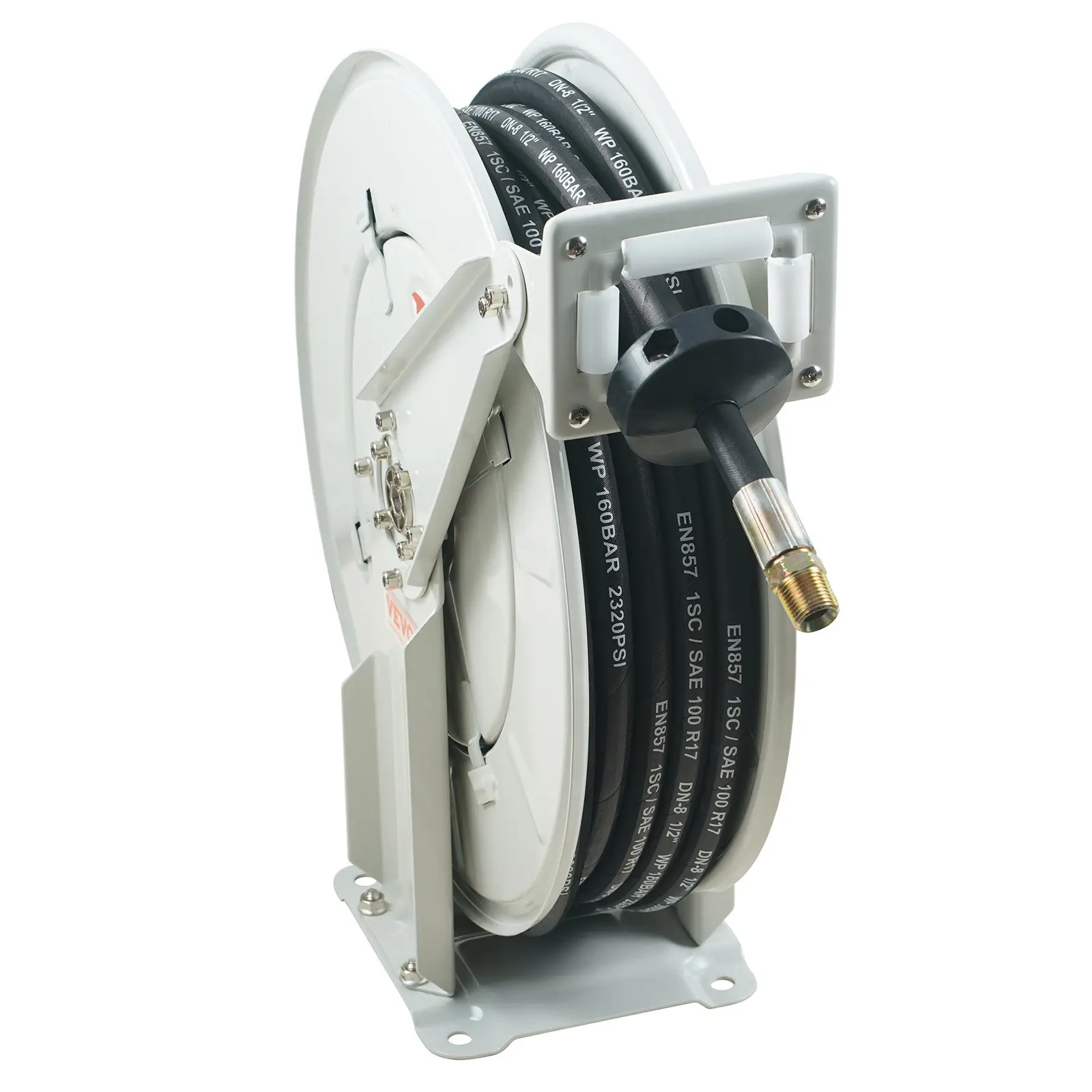 VEVOR Hose Reel, Fuel, 1/4" x 50', 5800 PSI, Heavy-Duty Carbon Steel Construction with Hose for Auto Repair, Extra Long Retractable Grease Hose Reel