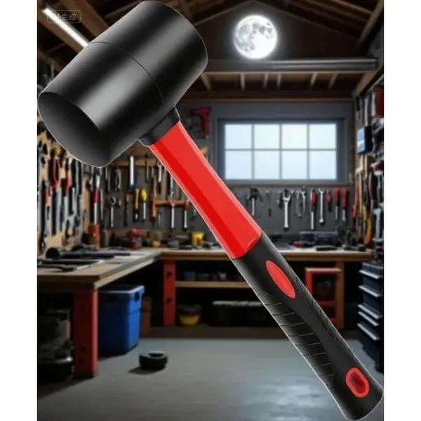 16oz Fiberglass Mallet Hammer for Woodworking - Non-Marring Rubber Head, Heavy-Duty Soft Blow Hand Tool, Durable Handle, Double Percussion Surface, Reduced Vibration, Shock Absorption, Soft Blows Safe for Flooring, DIY Enthusiasts, Minimizes Hand Fatigue,