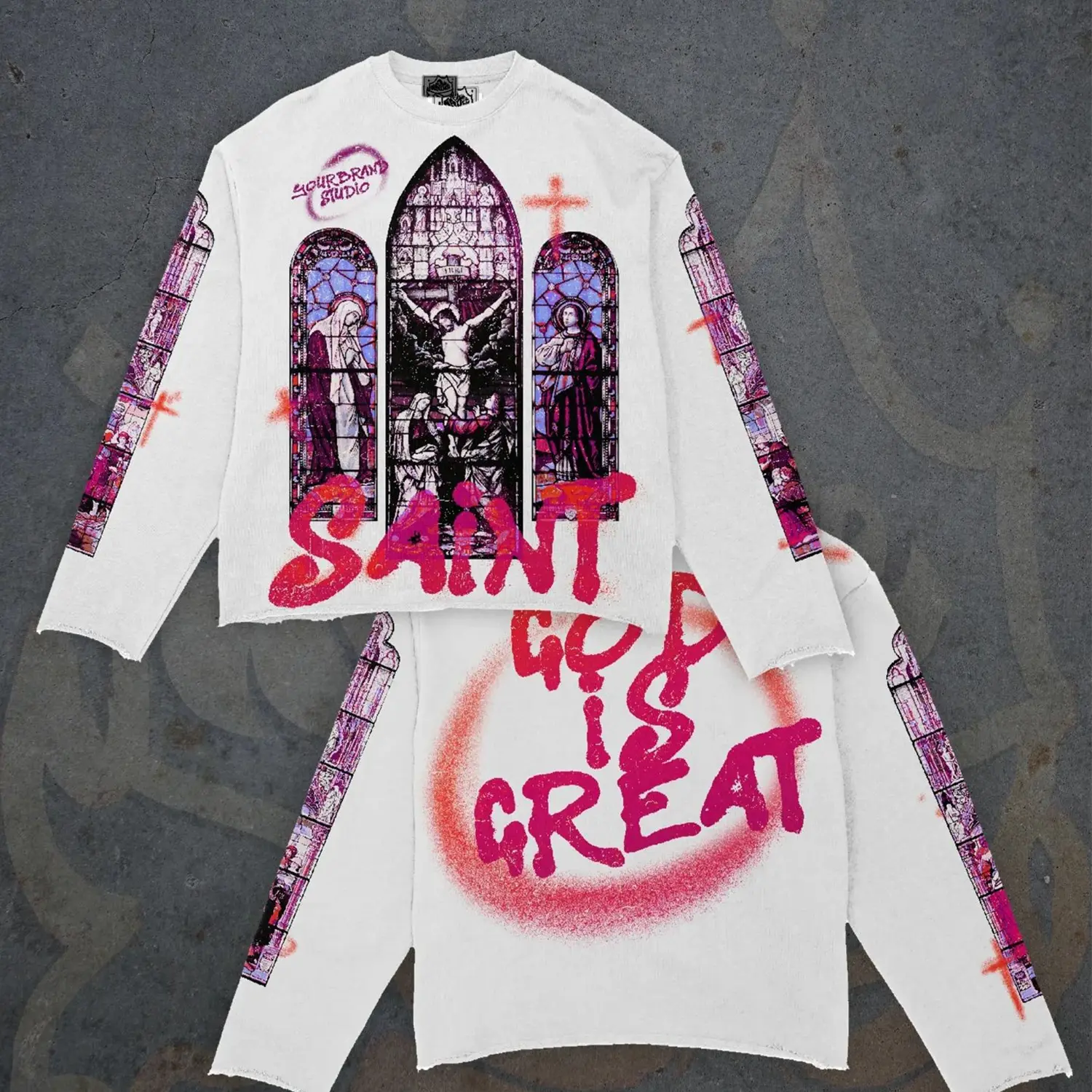 Y2K Graphic "Saint Churches" Personalize Printed Tshirt/Sweater Casual Cotton