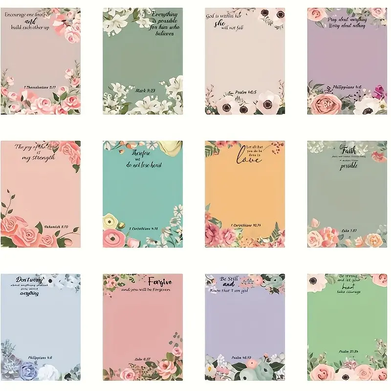 12 Pack Inspirational Bible Verse Sticky Notes, Floral Self-Adhesive Memo Pads for Women, Teachers, Nurses, Christian Faith Gifts - 3x4" Religious Quotes Notepads, Teacher Appreciation Gifts, Nurse Thank You Notes, Smooth Writing Surface