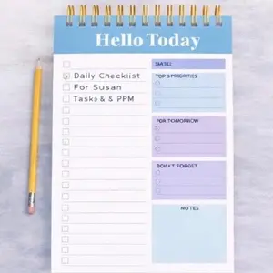 Hello Today Daily Planner Spiral Notebook Set - High Bulk Office Stationery Supplies with Sticky Labels for Messages, Book Binder, Cool Office Gadgets