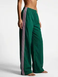 Retro Sport Style and Block Wide Leg Pants, Loose Fit Elegant Drawstring Casual Trousers for Street Fashion, Athleisure Pants