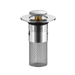 Universal Pop Up Bathroom Sink Drain Stopper with Removable Hair Catcher Basket, 304 Stainless Steel Anti-Clogging Sink Filter Plug Replacement