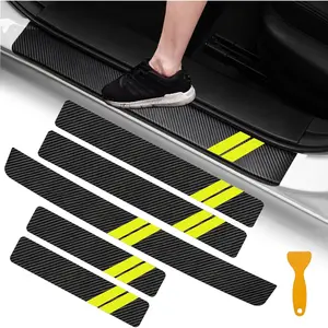 5 count Door Sill Guard Decoration Stickers for  Challenger Durango Journey Universal Fit to    Fiber Leather Door Sill Protector(Yellow Trim)