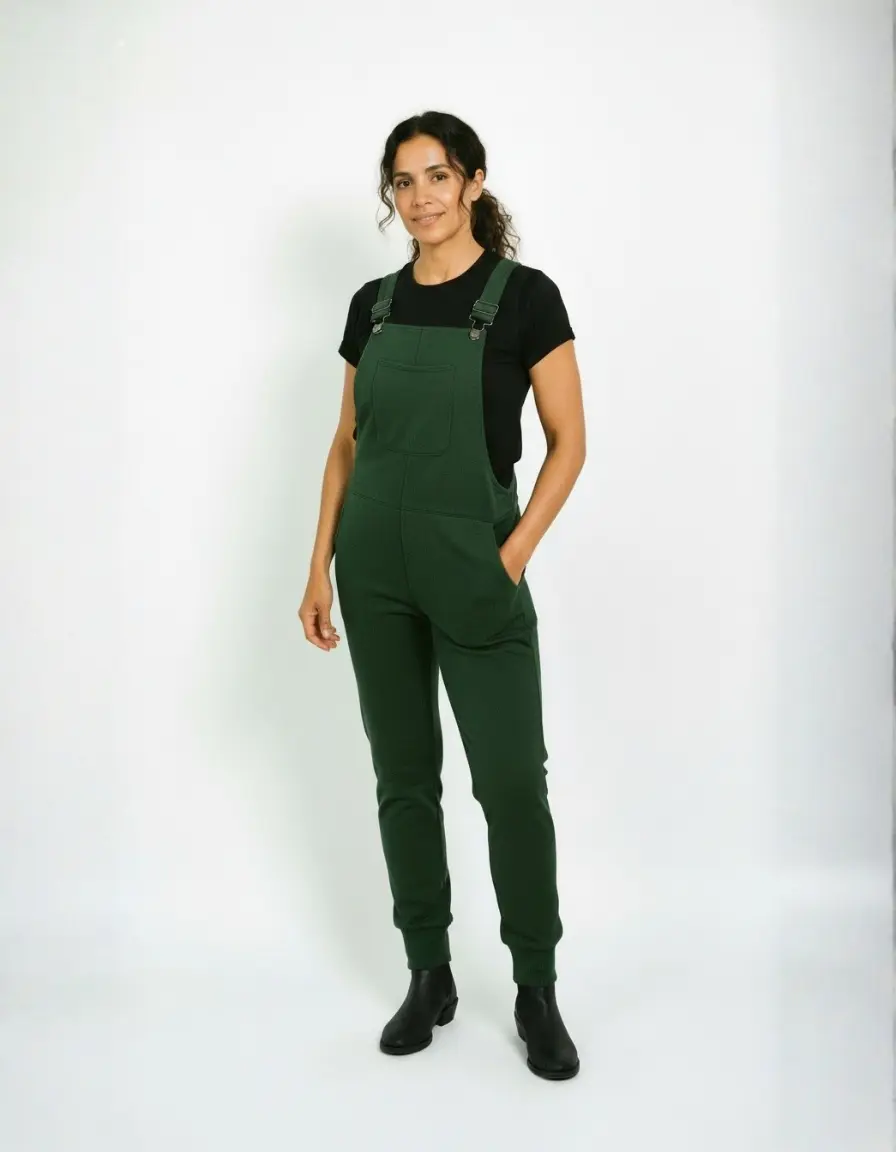 Swoveralls Men's Unisex Forest Green Jogger Overalls - Soft Comfy Cotton-Spandex Blend Fabric, Adjustable Straps, Pockets, Zipper, All-Season Casual Menswear