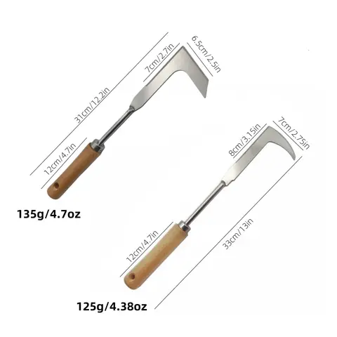 Portable Garden Weeder Tool 2-Piece 12in Stainless Steel Garden Tools Set - Heavy-Duty Solid Wood Handle Weeders with Rust-Resistant Metal Hooks for Cleaning Weeds, Digging (Portable, Lightweight, Easy to Carry)