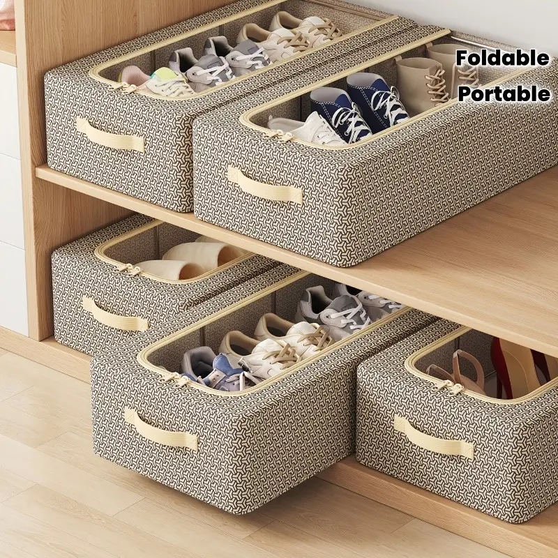 Bed sole shoe storage box - foldable fabric storage box with handle and transparent window, portable shoe finishing solution, suitable for wardrobe storage, shoe storage, spring and Christmas