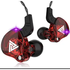 QKZ AK6 HiFi Wired Gaming Earbuds with Mic Universal 3.5mm In-Ear Monitor Headphones Deep Bass Sound for Game Sports Gym & Sports & Game in Red stereo earphones