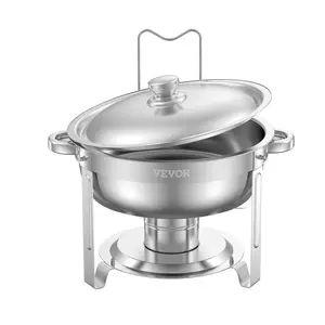 【Father's Day】VEVOR Chafing Dish Buffet Set,  , 5 Qt 2 Pack, Stainless Steel Chafer with 2 Full Size Pans, Round Catering Warmer Server with Lid Water Pan Folding Stand Clip, for Weddings Parties Banquets, Silver
