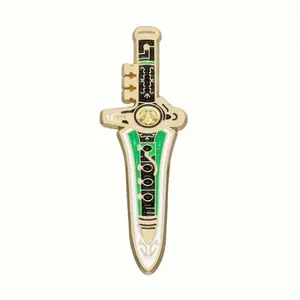 Green Rangers Dragon Flute Dagger Brooch with Gold Accents and Enamel Details for Collectors