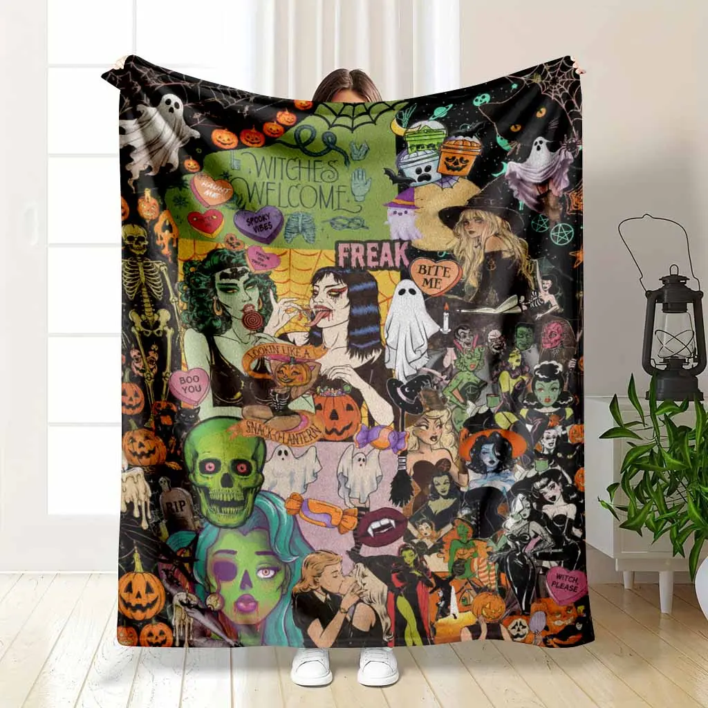 Halloween Aesthetic Witchy Flannel Blanket Gothic Collage Print Super Soft Lightweight Cozy Plush Throw for Home Bed Couch Living Room Sofa Decor Birthday Gift Anniversary Present