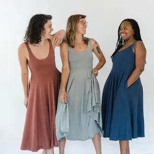 Heather Twirl Dress, V Neck Sleeveless Organic Cotton Flowy Dress with pockets, Women's Dress, Dress Gift for Her