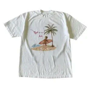 Curious George Surfing Y2K Vintage Washed Heavyweight Cotton Graphic Tee Boxy Fit Summer Casual Crewneck Short Sleeve T Shirt Classic Cartoon Streetwear Unisex Tops Trendy Menswear Womenswear Perfect Holiday Gift For Curious George Fans Daily Outdoor Outf