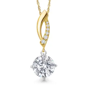 Gem Stone King 2.53 Cttw IGI Certified Lab Grown Diamond in 14K Two-Tone Gold Pendant for Women | Round Center Diamond 2.50 Ct | D-E Color | VS1-VS2 Clarity | Gold Necklace for Women | 18 Inch Chain
