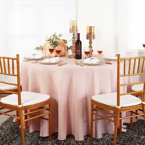 120" Seamless Round Premium Polyester (240 GSM) Tablecloth - Blush Pink/Rose Gold (1pc)