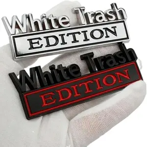 White Trash Edition Emblem Car Side Rear Front Hood Trunk Door Bumper Metal Badge 3D Decal Sticker for F-150 F250 F350 Silverdo 1500 2500 Sierra GMC Chevy Truck SUV