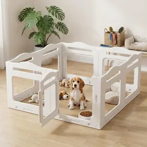 Arlopu Clear Acrylic Dog Playpen Indoor, Dog Gate with Locking Door, Easy to Clean and Install Play Pen Pet Kennel for Medium Dogs, Puppies & Cats, Stable Puppy Playpen, (White, 23.6", 8Panels)